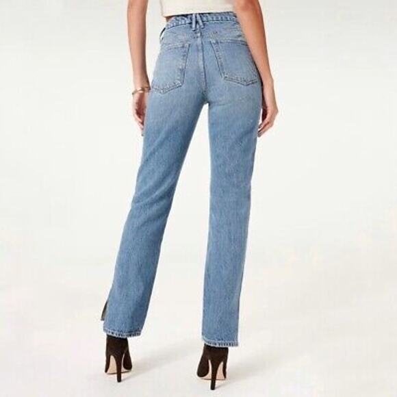 Good American Good Boy Blue941 High Rise Straight Jean with Ankle Slits 28 / 6 - Picture 2 of 12